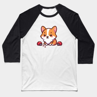 Cute Corgi with Ladybugs Baseball T-Shirt